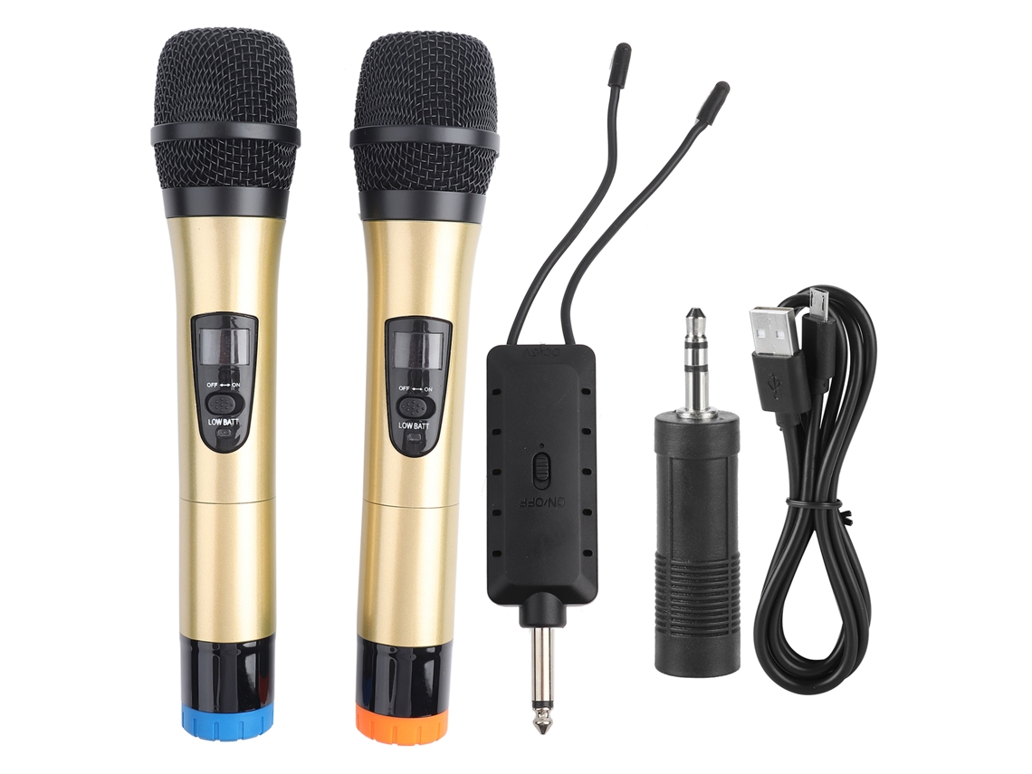Micrófono Inalámbrico Universal De Mano Vhf Con Receptor Para Karaoke/reuniones De Negocios - Dorado