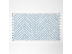 Homescapes Blue Cotton Bath Mat Tufted Zig Zag With Pom Pom Edges 50 X 80 Cm