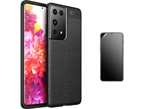 Kit Carcasa Y Protector Samsung S21 Ultra Ultimatte Rugged Leather Negro