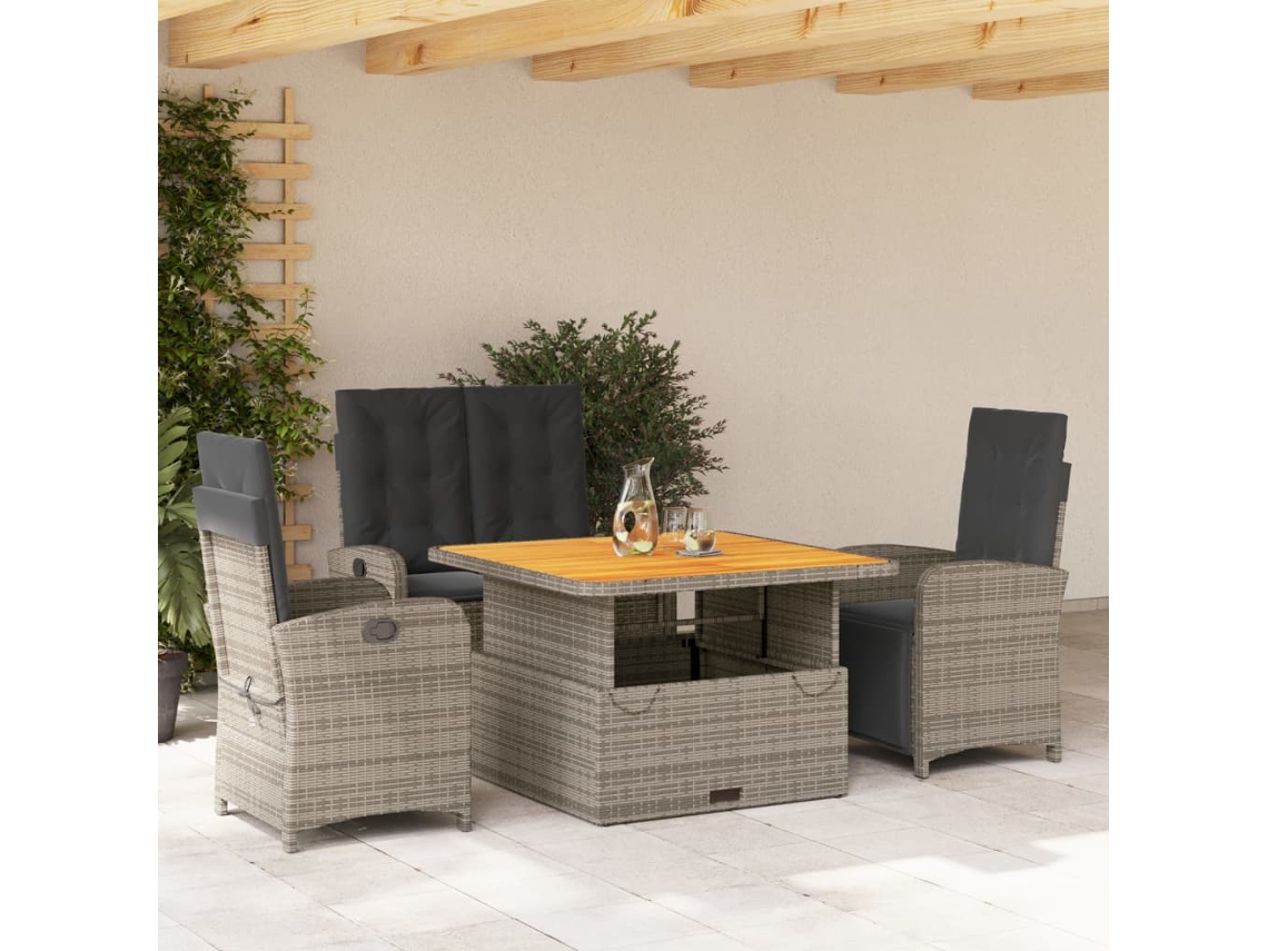 Conjunto de comedor de jardín de 4 piezas DKD Home Decor con cojines, ratán gris