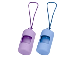 JILLIOPER Portabolsas para Caca de Perro, 2 Unidades Dispensador con Correa Elástica, Portátil Ligero de Plástico, Azul Claro y Morado