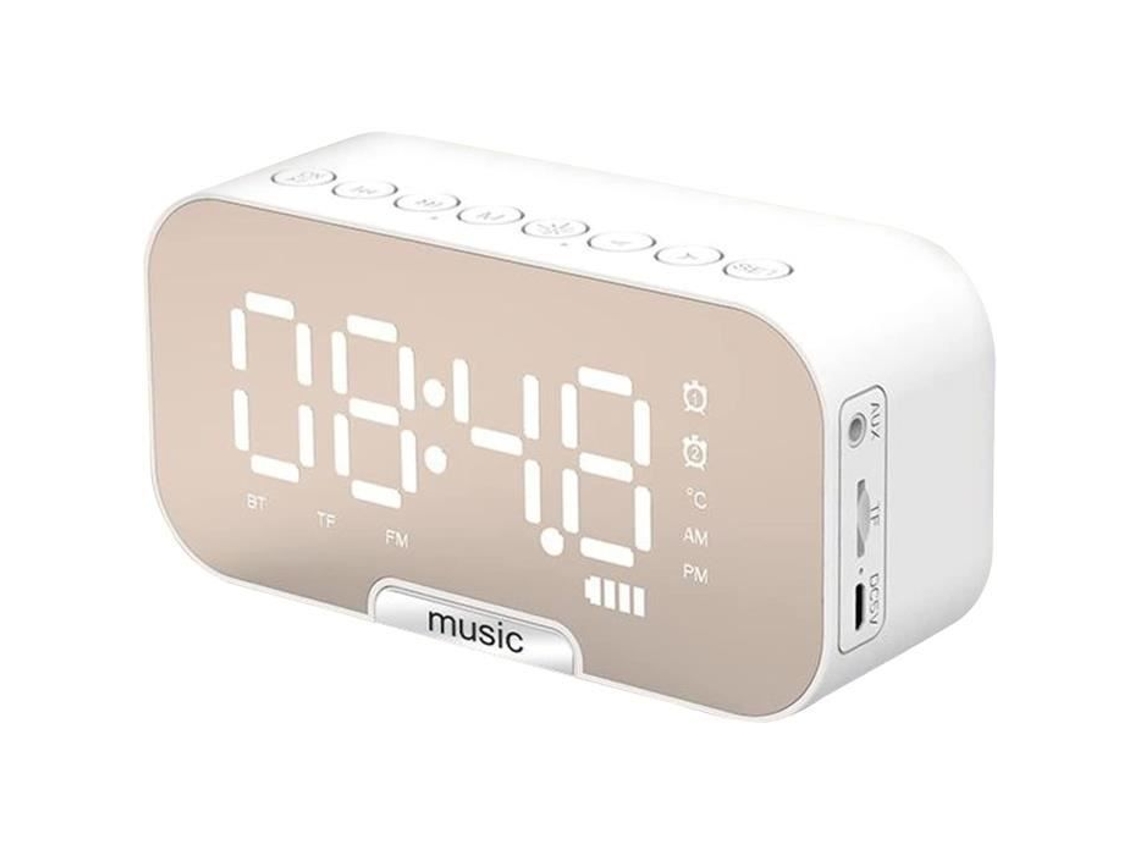 Reloj despertador digital Radio Fm Inalámbrico Bluetooth5.0 Espejo Reloj LED con altavoz Color: Blanco 918