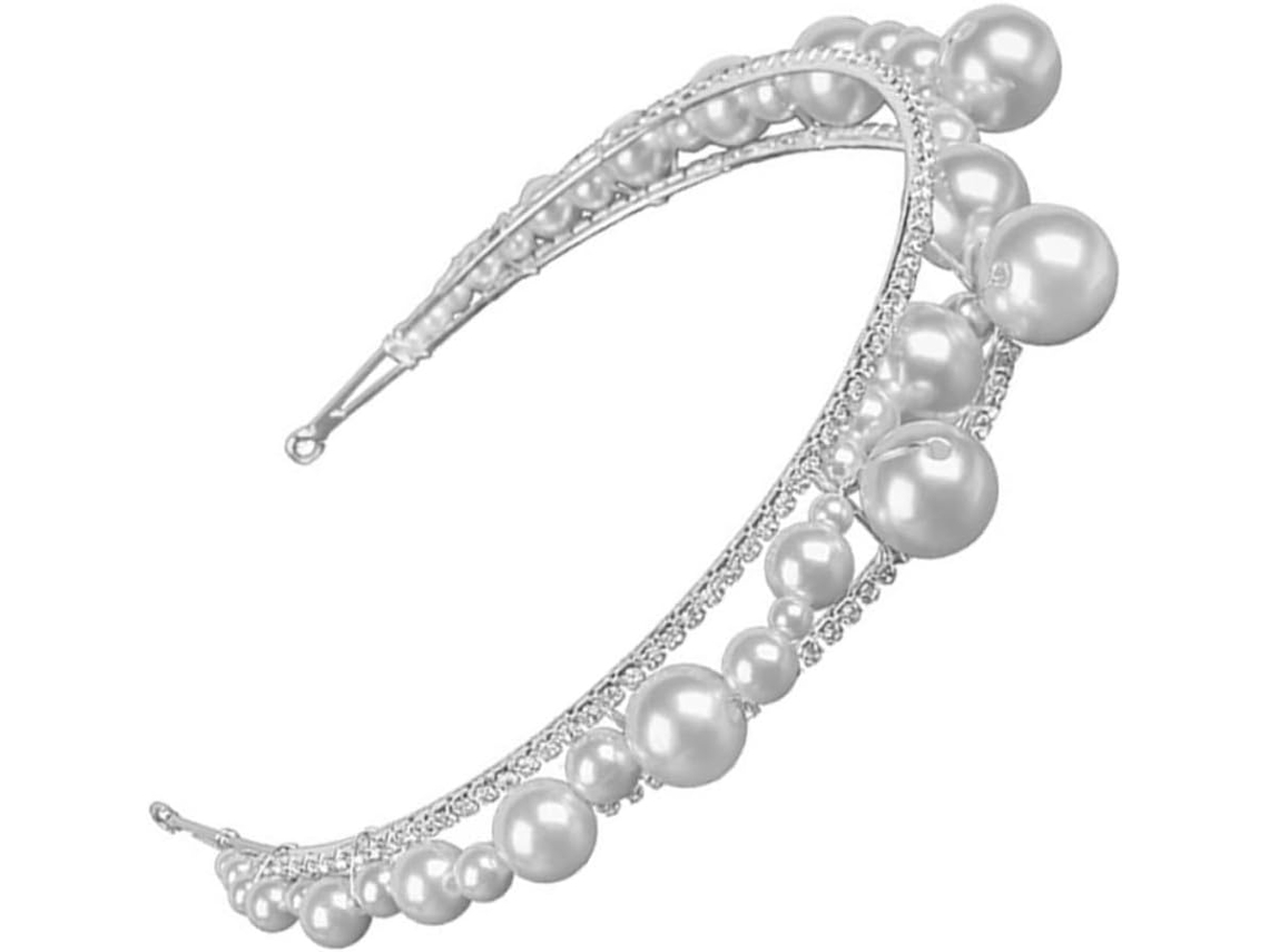 Tiara Feminina Adornada Com Pérolas, Acessório De Joalheria Para Casamentos, Noivados E Festas.