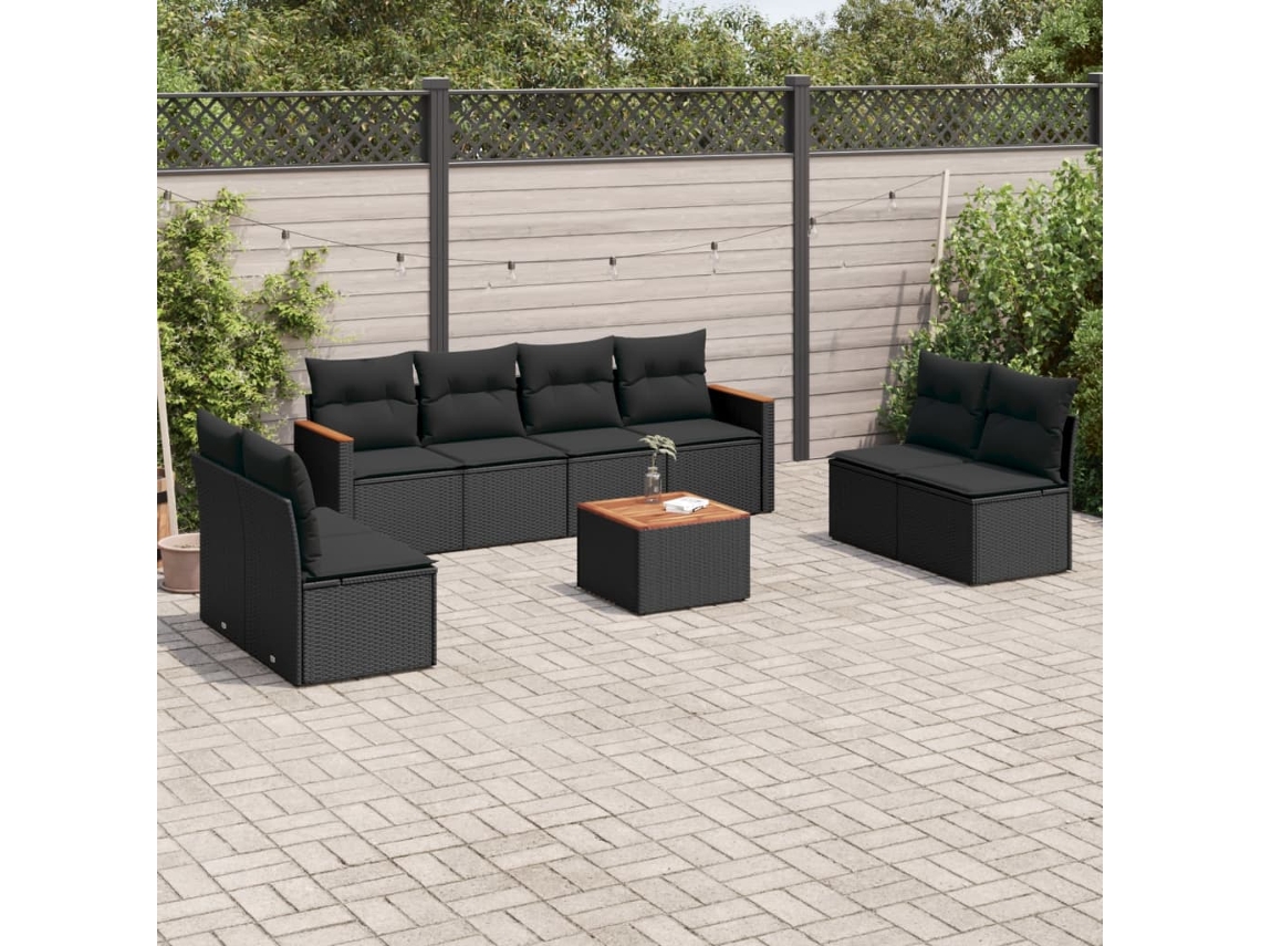 Conjunto de sofás de jardín de 9 piezas DKD Home Decor con cojines de mimbre negros