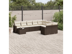 Conjunto de sofás de jardín de 10 piezas con cojines de mimbre marrón de DKD Home Decor