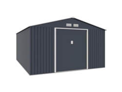Caseta de jardín metálica de 15,16 m², 340 x 446 x 210 cm, Saturne, kit de anclaje incluido, 2 puertas correderas, color gris Archer