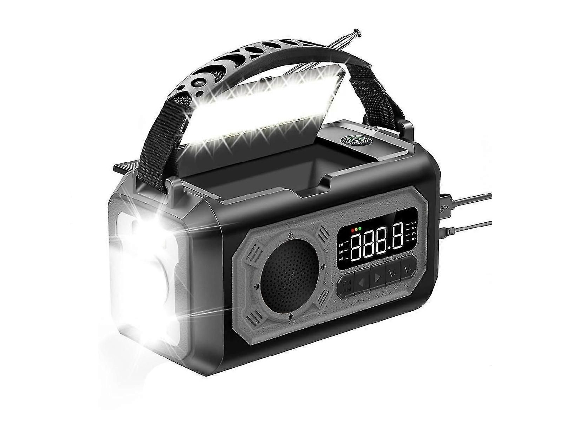 Radio meteorológica de emergencia de 12000 mAh con manivela, radio solar portátil AM/FM con linterna. GOKOCO