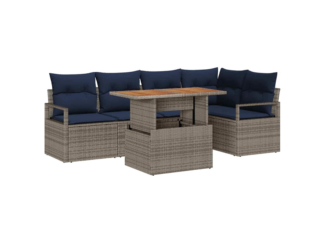 Maison Exclusive - Conjunto De Comedor De Jardín Con Cojín 6 Pcs Gris Y Marino