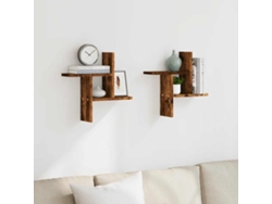Estantes Pared | Estante Flotante | Estantería Pared 2 Uds Madera Ingeniería Roble Ahumado 38x12x38cm