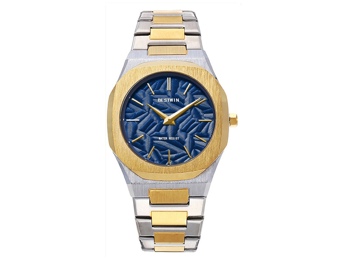 Reloj De Cuarzo Para Hombre (azul Oscuro) Con Hojas En Relieve.