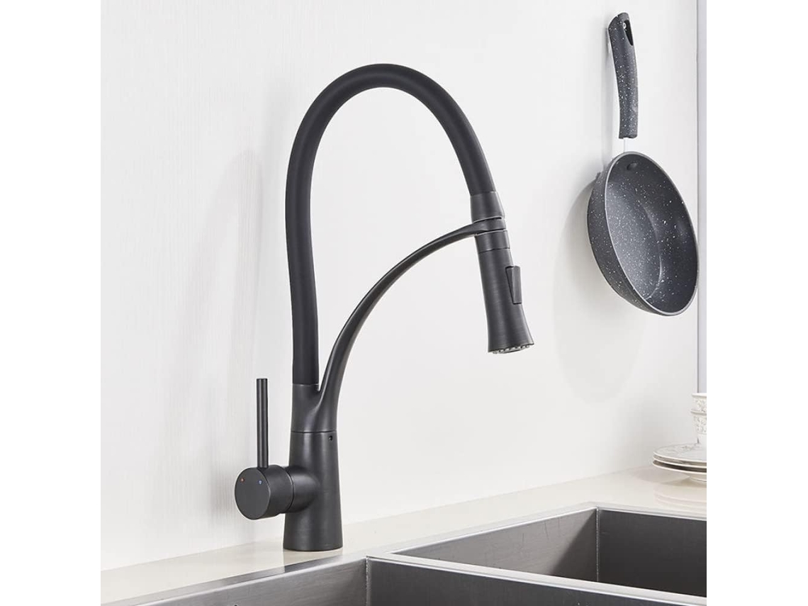 Grifo De Fregadero De Cocina Negro Mate, Caño Giratorio, Mezclador De Agua Para Cocina.