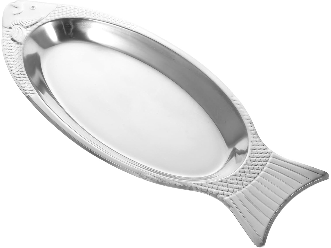 Sartén ovalada para pescado de acero inoxidable de 39 cm con imán, ideal para cocinar al vapor y a la plancha.