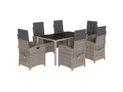 Juego de 7 piezas de comedor de jardín con cojines de mimbre, gris, EXCLUSIVA MAISON