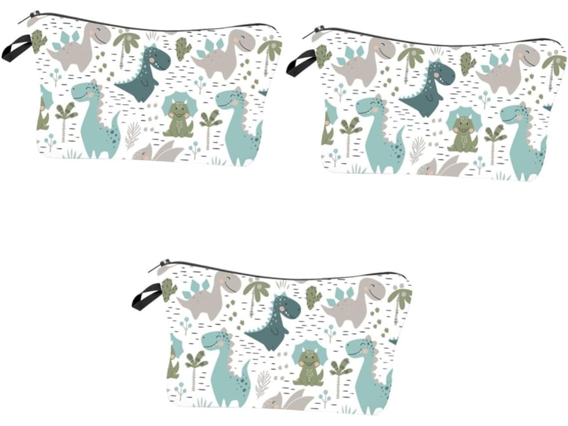 Neceser De Maquillaje De 3 Piezas Con Estampado De Dinosaurios, Kit De Maquillaje Portátil Multifuncional Para Viajes Y Actividades.