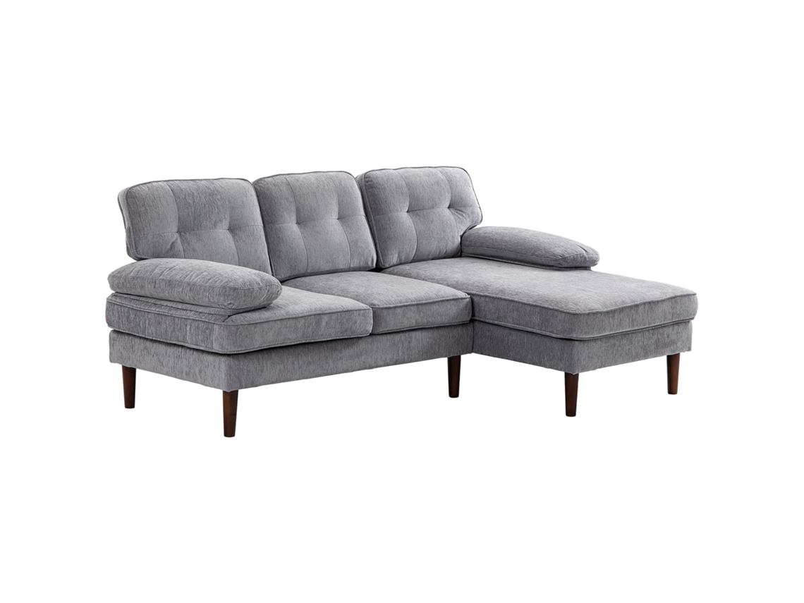 Sofá Esquinero En Forma De L De Chenilla, 215x142x88 Cm, Gris.