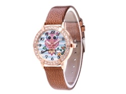 Reloj De Cuarzo Con Correa De Piel Sintética, Estampado De Búho, Nuevo Estilo Para Chicas (café)