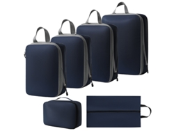 Bolsa de almacenamiento de compresión, juego de 6 piezas, bolsa de almacenamiento de viaje ligera, color azul marino y dorado