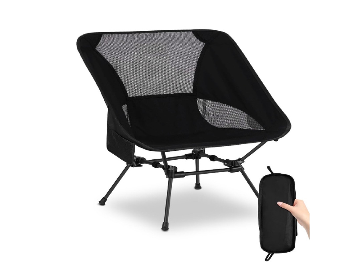 Cadeira Alumínio Leve Preta, Suporta 150kg, Tela Ventilada E Bolso, Com Capa, Acampamento E Trilha.