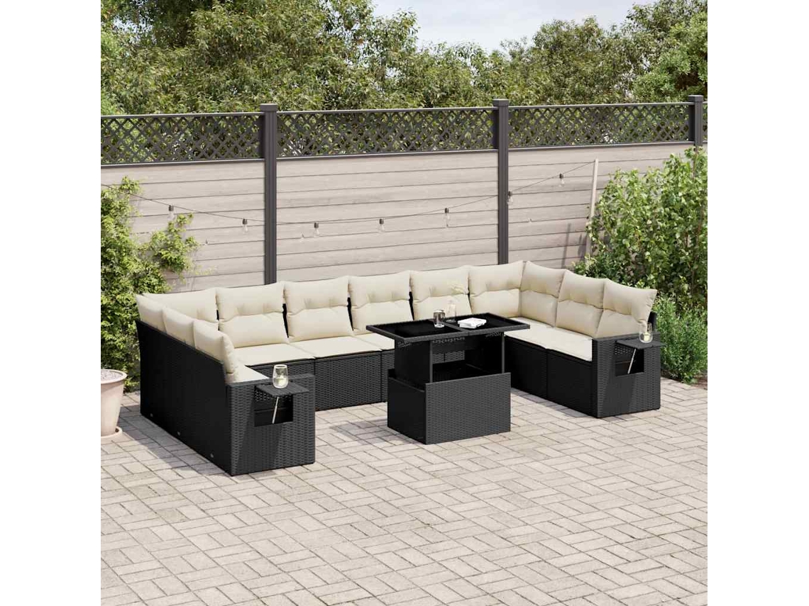 Conjunto de sofá de jardín de 11 piezas con cojines de mimbre sintético negro de DKD Home Decor