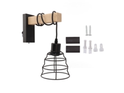 Lámpara De Pared Rústica Industrial Con Jaula De Hierro Y Brazo De Madera, Casquillo E26/e27