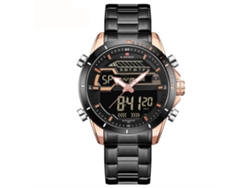 Reloj De Acero Para Hombre Naviforce, Resistente Al Agua Hasta 30 M, Cuarzo, Oro Rosa + Esfera Negra