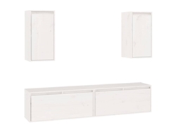 Mueble de TV de 4 piezas, madera maciza de pino, blanco, EXCLUSIVO DE LA CASA