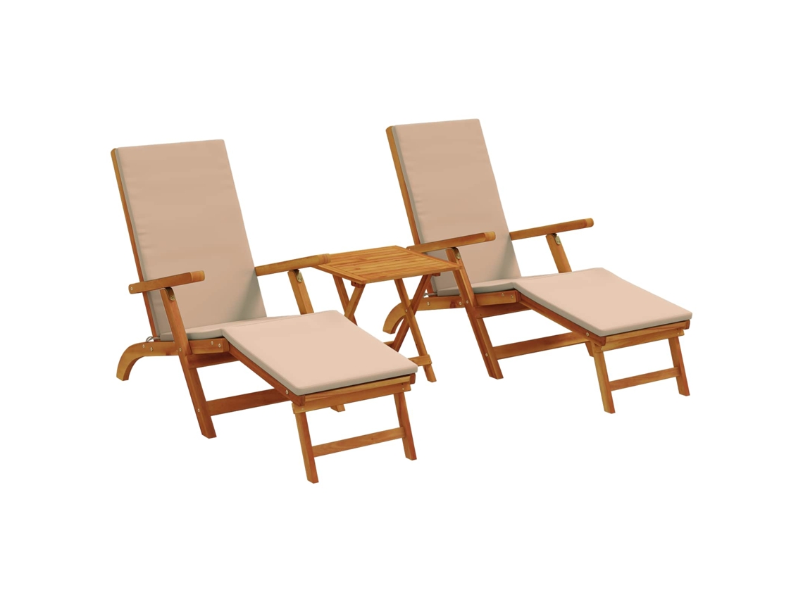 Maison Exclusive - Recliner Y Tumbona Plegable 3 Pcs Topo Madera De Acacia Sólida