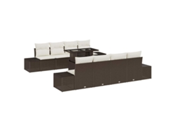 Maison Exclusive - Conjunto de sofá de jardín de 9 piezas con cojines, marrón y crema.