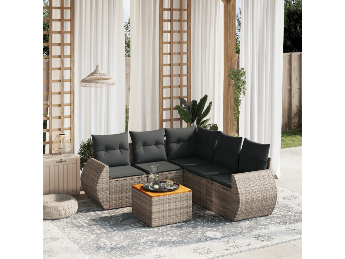 Conjunto de sofá de jardín de 6 piezas con cojines de mimbre gris, Dkd Home Decor