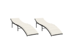 Tumbonas con cojines, 2 piezas, mimbre, negro, MAISON EXCLUSIVE