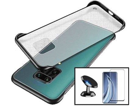 Kit Funda, Soporte y Protector de Cristal Templado Xiaomi Mi 10 Naked Bumper Transparente y Negro