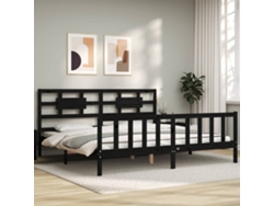 Estructura De Cama Con Cabecero Madera Maciza Negro 200x200 Cm