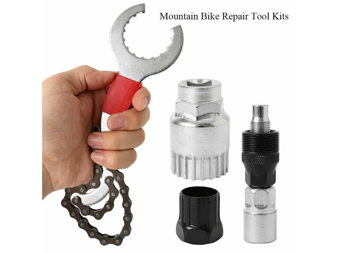 Juego de herramientas para bicicleta 4 en 1 con cadena, herramienta para platos, extractor de bielas y plato