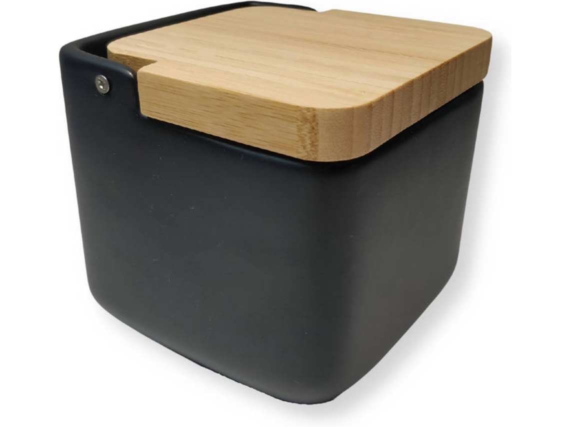 Salero KOOK TIME Negro (Cerámica, Bambú - 11.2x11.2x11.2 cm)