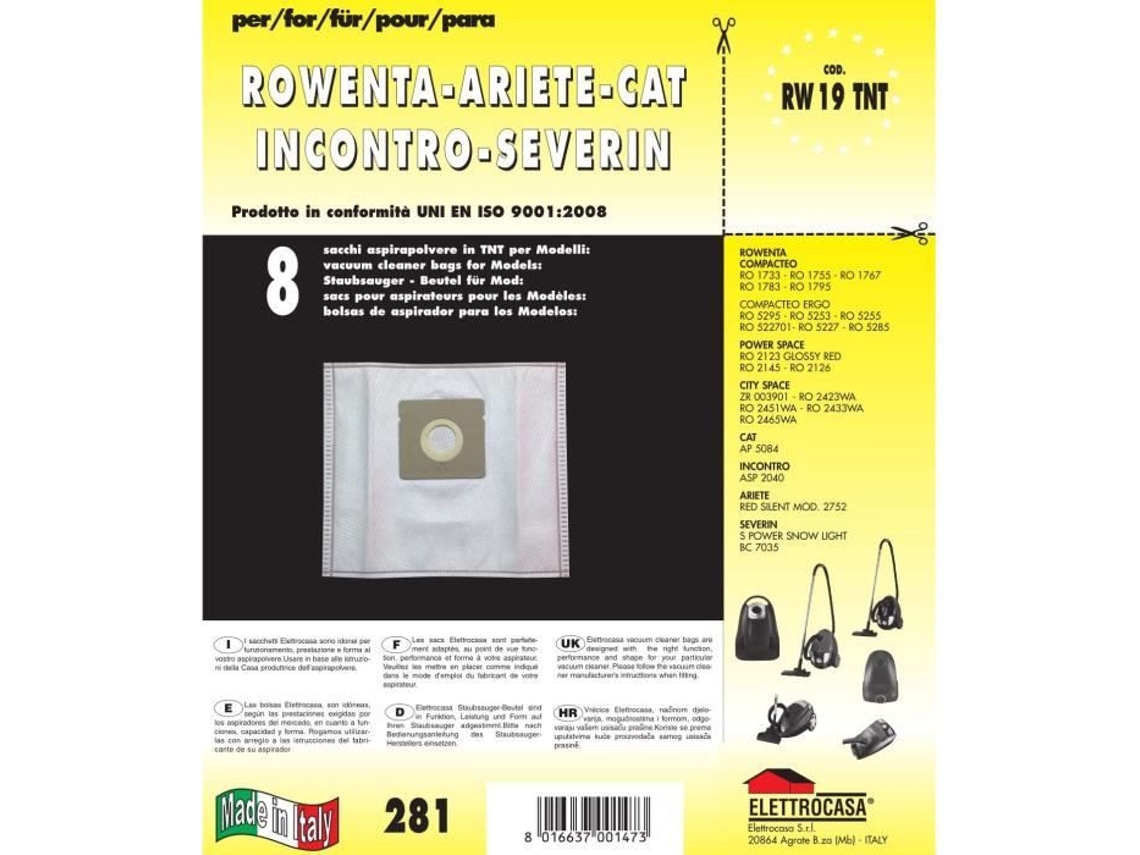 Pack De 8 Bolsas Cilíndricas De Recambio Para Aspirador Rw 19 Tnt