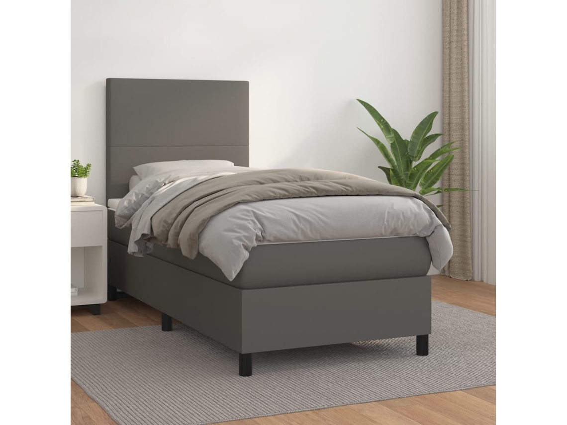 Estructura De Cama Con Muelles/Colchón 90X200 Cm Cuero Artificial Gris