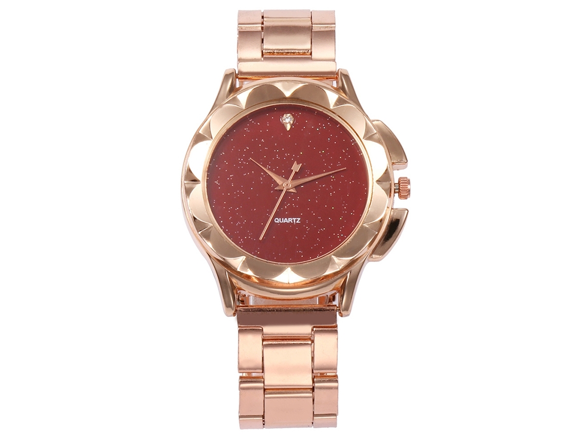 Reloj De Pulsera De Cuarzo Para Mujer Vansvar Con Correa De Aleación Y Diamantes De Imitación Con Estampado Floral (rojo)