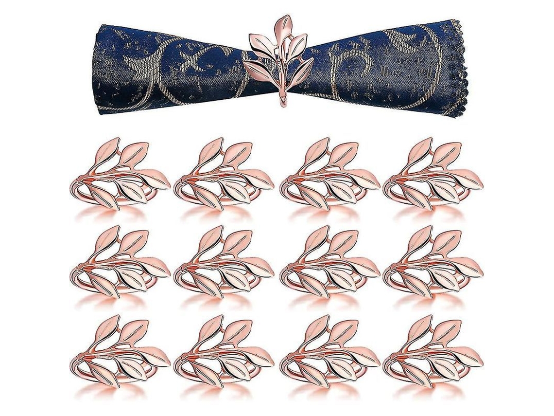 Juego De 12 Servilleteros Con Forma De Hoja Y Diamantes De Imitación, Para Cenas, Bodas Y Acción De Gracias.