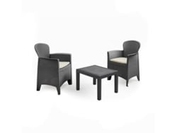 Conjunto de Jardín PROGARDEN Akita con 2 Sillones, con Cojines y 1 Mesa Gris