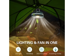 Ventilador De Camping Recargable Usb 4 Velocidades Con Luz Led Giratorio 360° Portátil Silencioso Para Camping Oficina Exterior