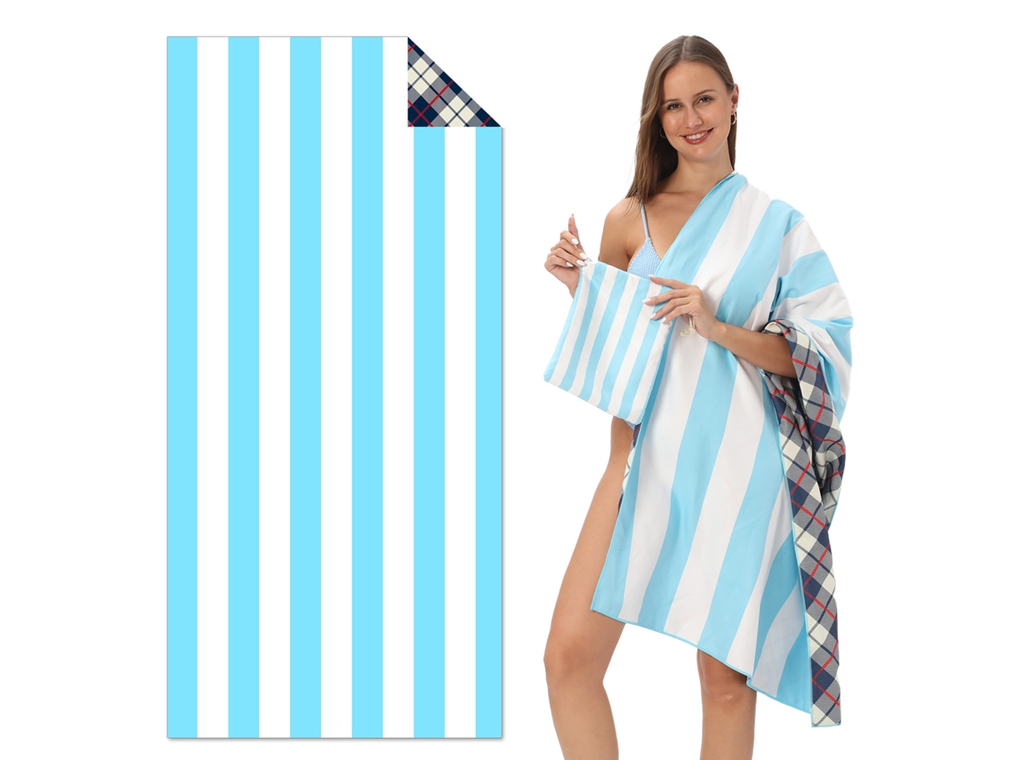 Toalla de playa de microfibra a rayas Yuysan, de alta absorción y secado rápido, 160 x 80 cm, modelo Tw18, azul cielo.