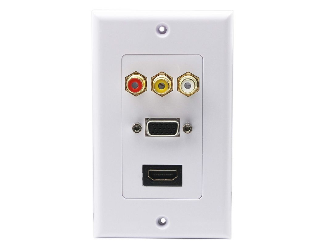 2026-placa De Pared 3rca+hdmi+vga Con Conectores Audio Video, Color Blanco, Para Instalaciones De Tv Y Cine En Casa