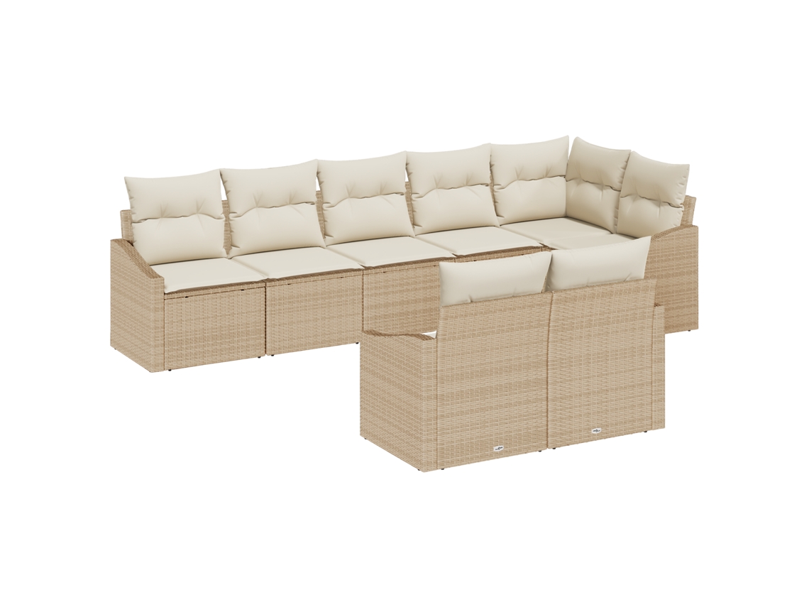 Juego de comedor VidaXL de 8 piezas con cojines en ratán sintético beige