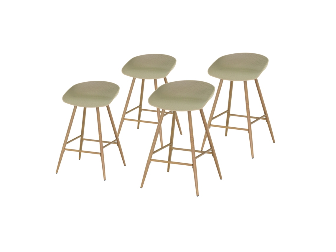Juego de 4 taburetes de bar Pollok, diseño moderno, estructura de metal, altura 62 cm, madera beige Mog Casa