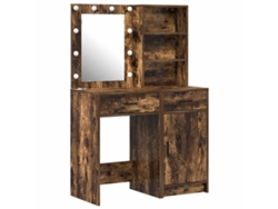 Conjunto De Tocador | Mesa De Vestidor Con Led 2 Uds Roble Ahumado