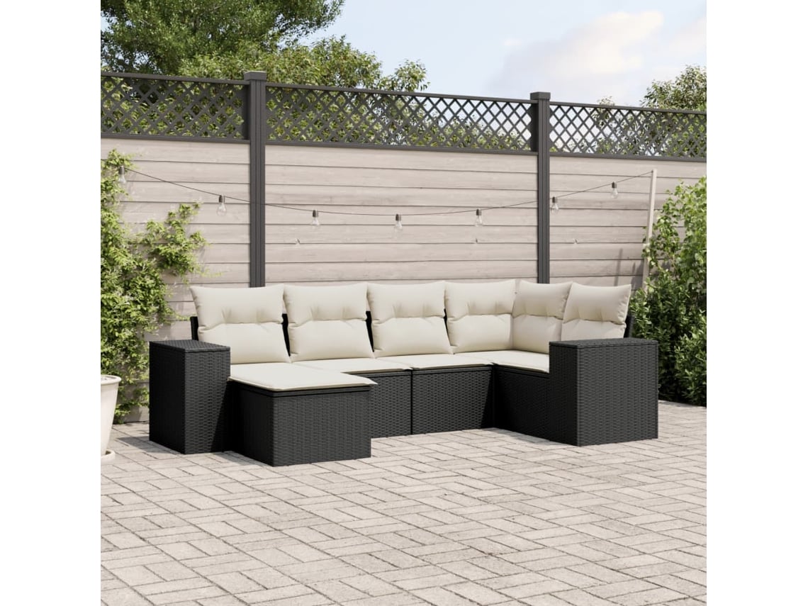 Conjunto de sofás de jardín de 6 piezas DKD Home Decor con cojines de mimbre negros
