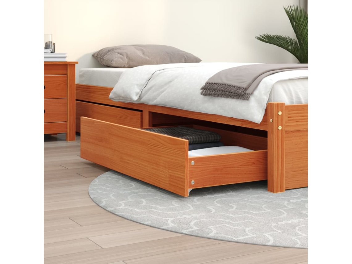 Cajones De Cama 4 Uds Madera Maciza De Pino Marrón Cera