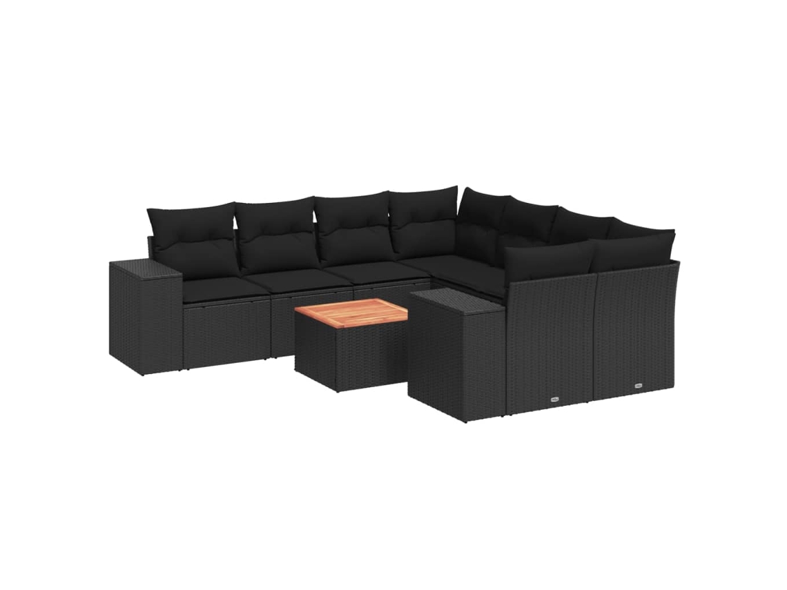 Conjunto 9 de sofás de jardín VIDAXL y cojines ratán sintético negro