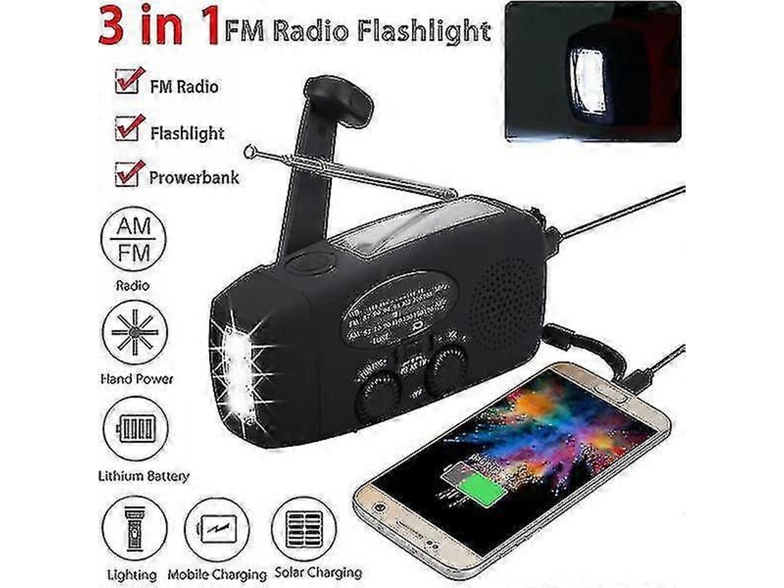 Radio de cuerda, radio solar portátil con batería de 2004 mAh y linterna GOKOCO