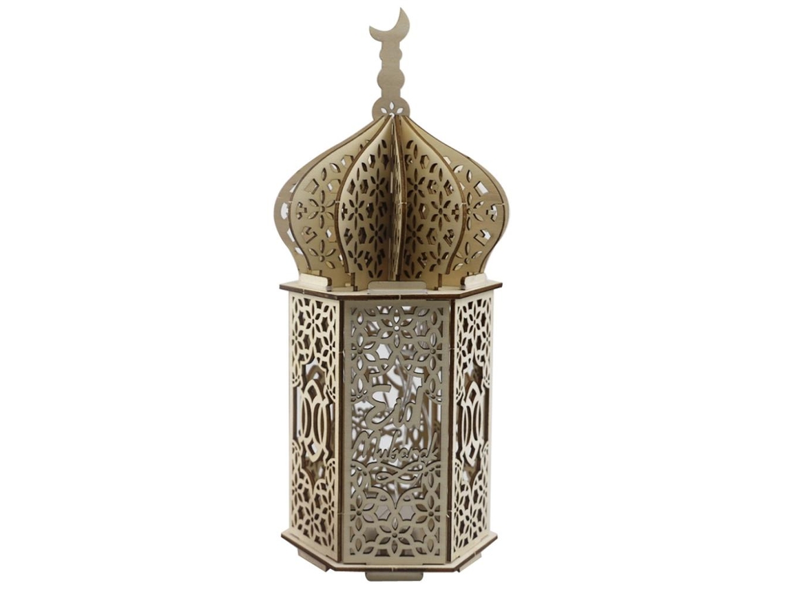 Lámpara Led De Madera Para Ramadán, Luz Decorativa De Luna Para Eid Mubarak Para El Hogar, 10x10x24cm
